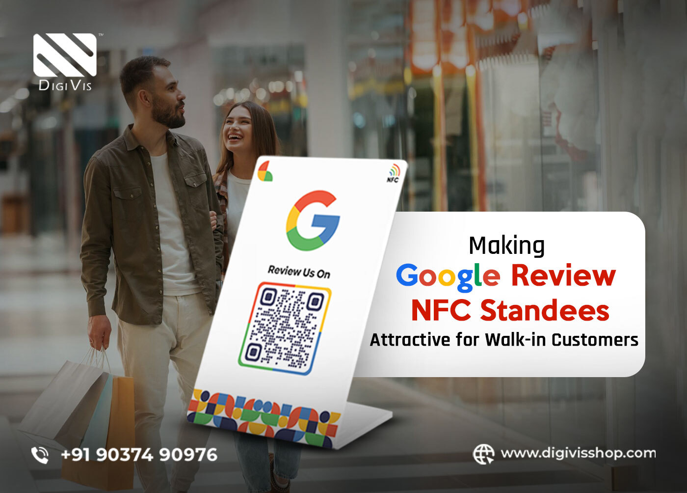 Google review NFC standee in Palakkad shop attracting walk-in customers