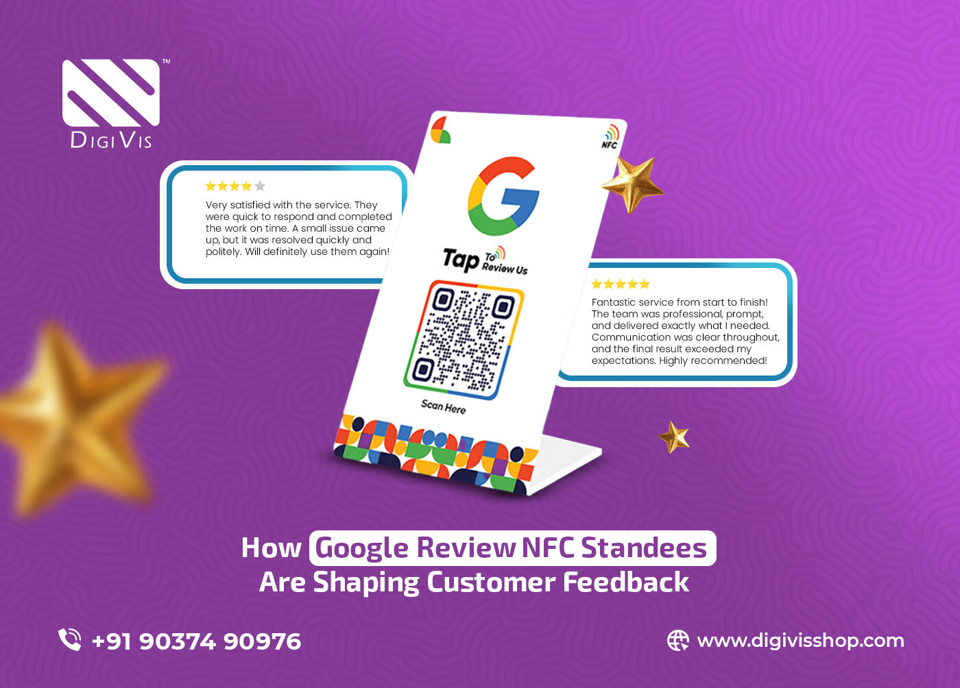 Google review NFC standee in Kerala, placed at a retail counter for instant customer feedback