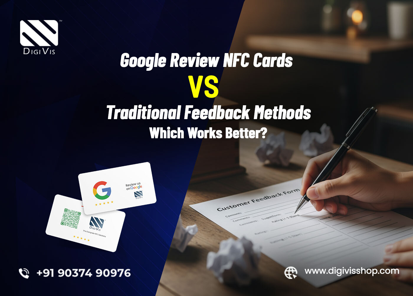 A customer tapping a Google review NFC card to share feedback instantly.