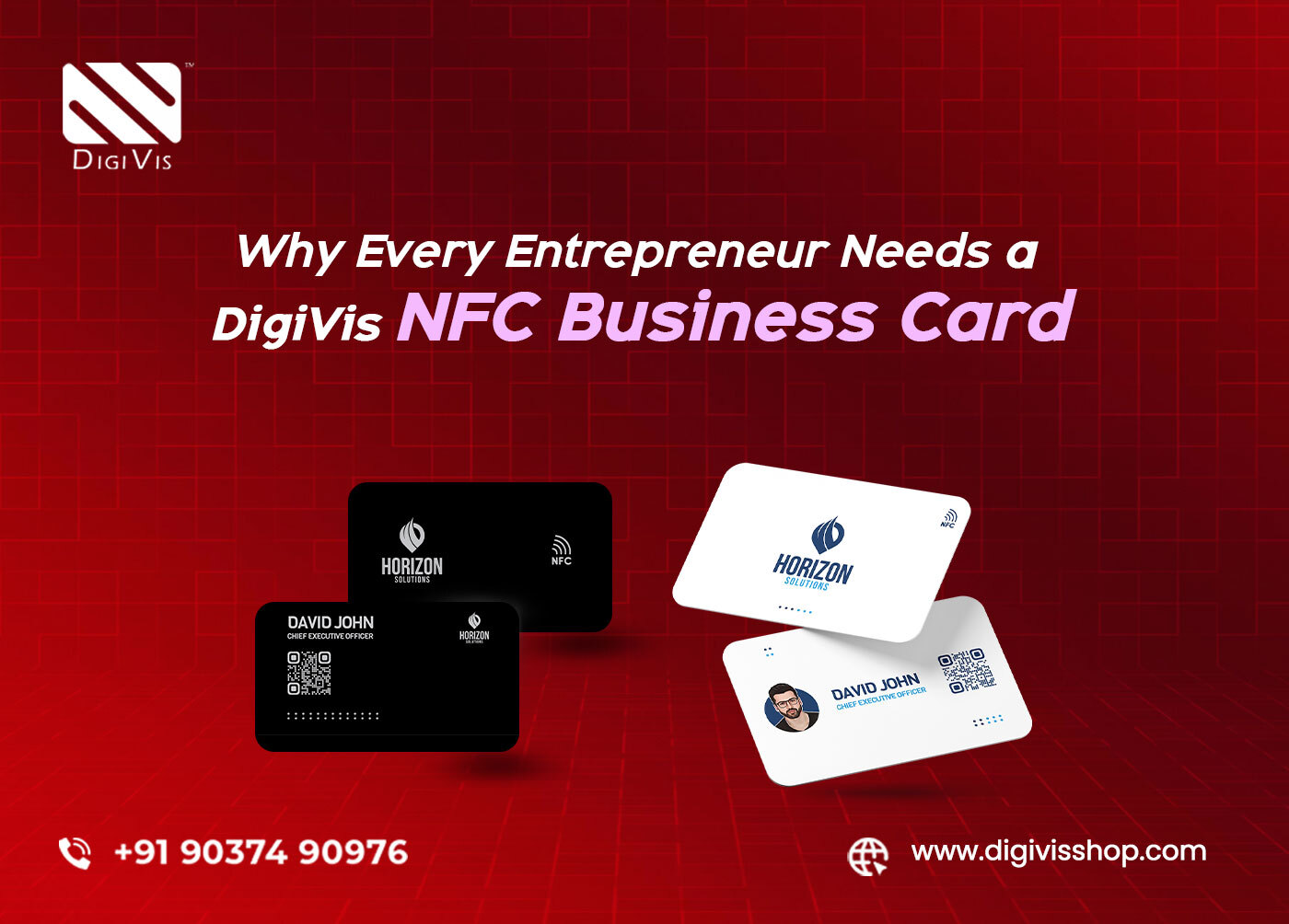 Personalised DigiVis NFC business card being tapped on a smartphone for instant contact sharing